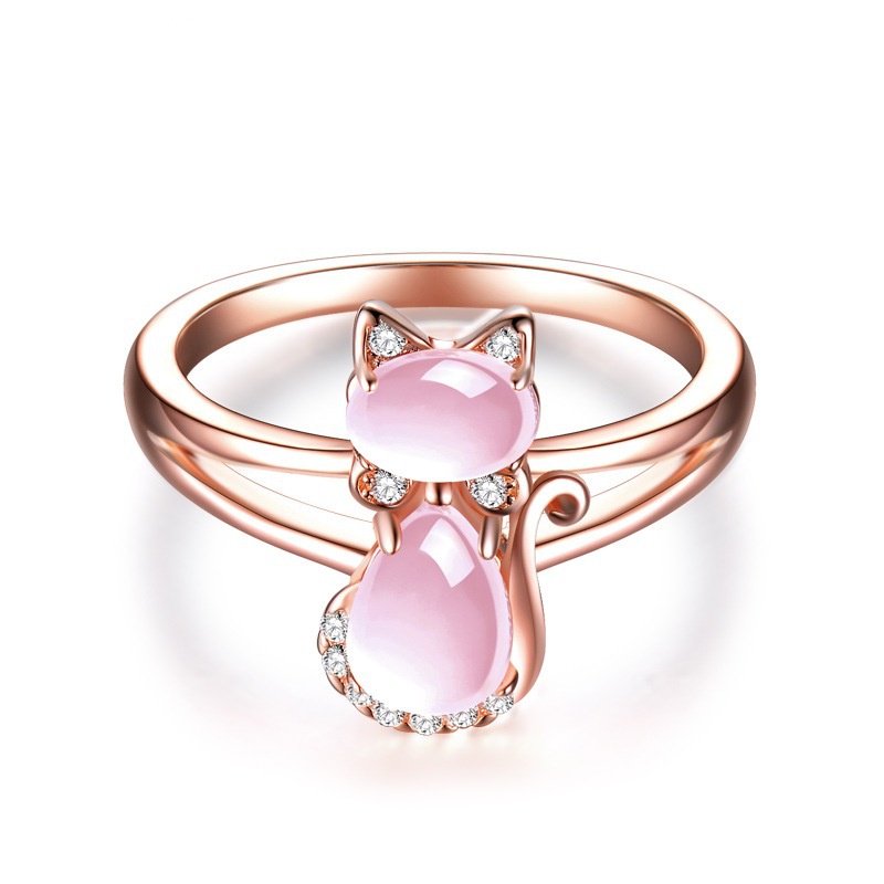 Cincin Sterling Silver 925 Model Kucing Warna Rose Gold Untuk Wanita Ccc49