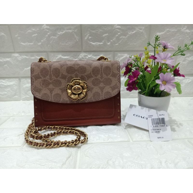 Tas Coach mini parker signature tan rust base 18cm