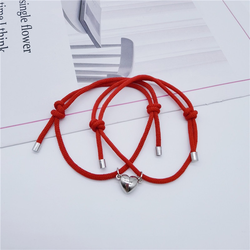 【Ready stock&COD】1pasang / 2 pcs Gelang couple bestie magnet Gelang Couple gelang couple magnet love Tali Karet Desain Astronot Untuk Unisex best friend fashion murah modis-red-magnet-6
