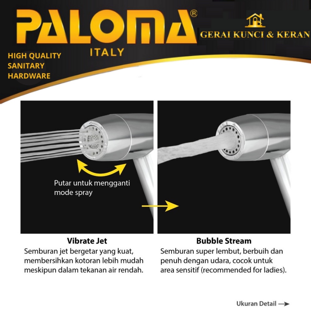 PALOMA TSP 3101 TOILET SHOWER JET WASHER NEW CHROME SHOWER CEBOK 2 MODE SEMPROTAN JET DAN BUBLE STREAM