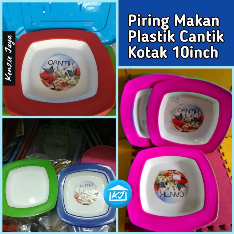 Piring Makan Cantik Plastik Persegi Piring Makan Plastik Kotak 10 INCH