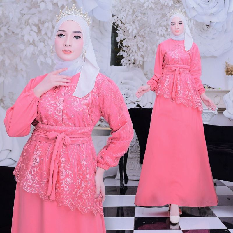 (NEW) SIDEN - Baju Gamis Brukat Brokat Mix Combi Kombi Ceruty Ceruti Remaja Wanita Perempuan Ibu Mus