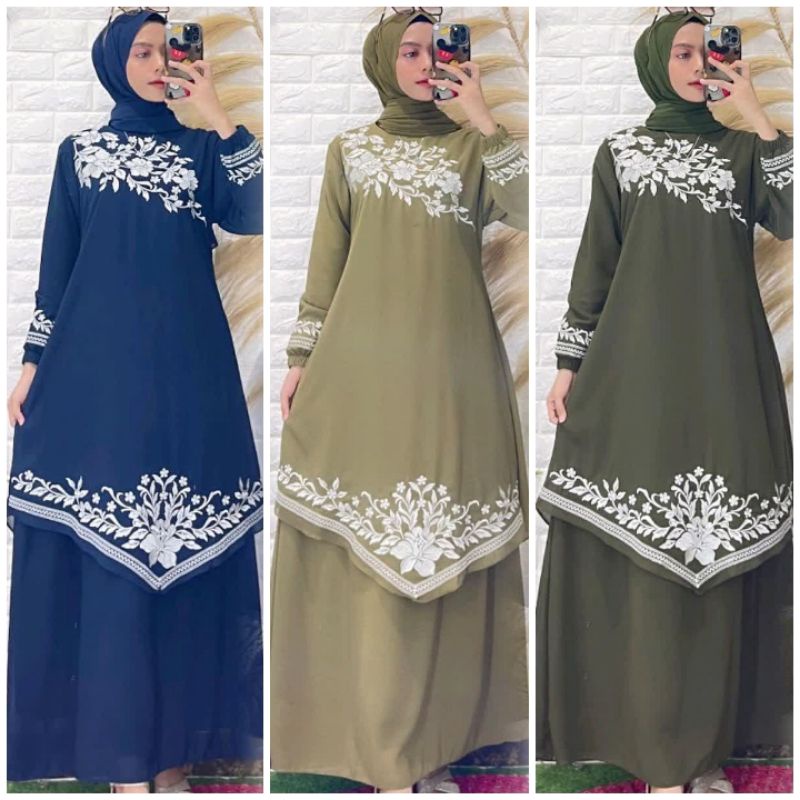 Gamis Melayu Wanita Mewah New Bordir Premium Dress Ceruty Babydoll Armani Full Furing Modelan Unik R