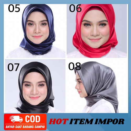 Import JILBAB/HIJAB Segi 4 POLOS SATEEN Bahan lembut dan adem dipakai Kode MB63-JB001