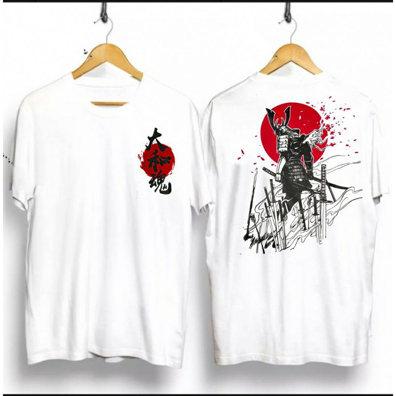 KAOS JAPAN SAMURAI _ KAOS JEPANG WARNA PUTIH BAHAN ADEM_TAHAN LAMA MUDAH DI CUCI
