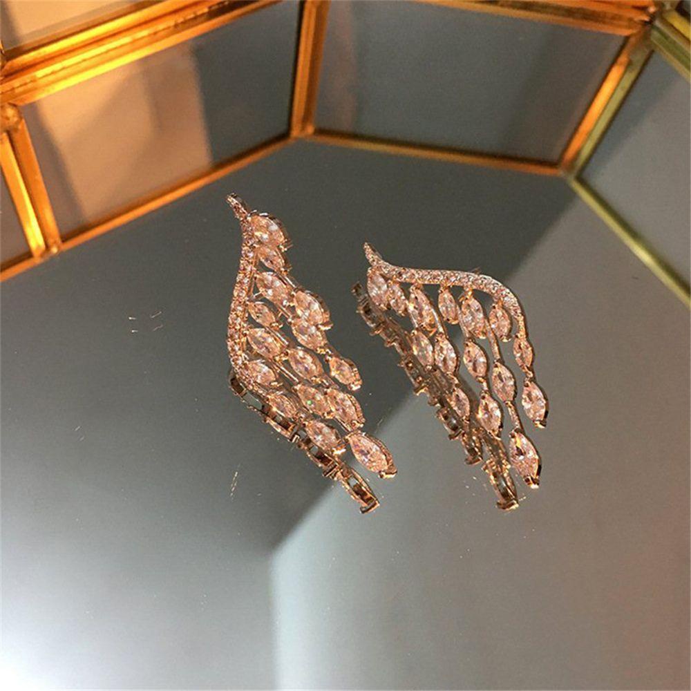 Preva Sayap Malaikat Anting Anting Wanita Kristal Stud Earrings Elegan Menjuntai Zirkon Klip Telinga