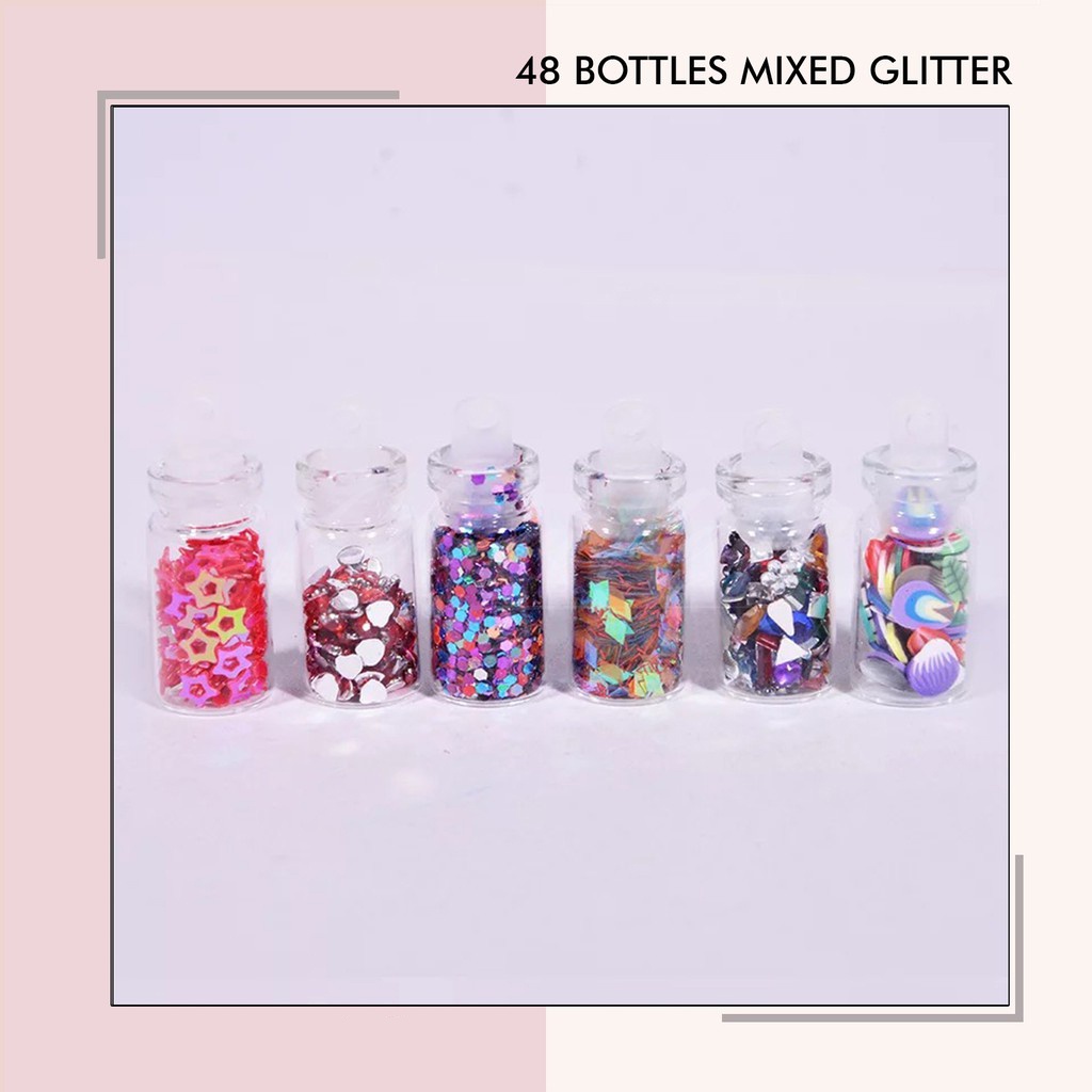 48 Bottles mixed glitter caviar deco nail art 48pcs mini bottle hiasan kuku