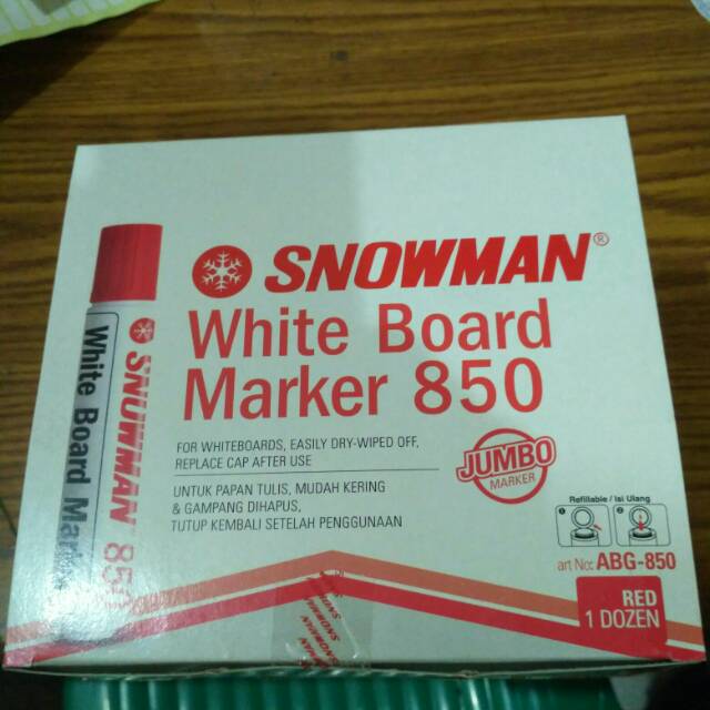 

Snowman Spidol Jumbo 850 White Board Marker/Spidol yang bisa dihapus warna Merah.