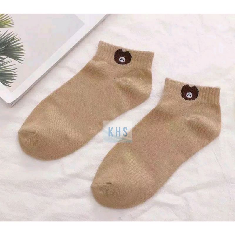 Kaos Kaki Pendek Semata Kaki Ankle Cute Short Socks Bear KaosKaki BUNGA POLOS BERUANG MURAH KHS-BERUANG - CREAM