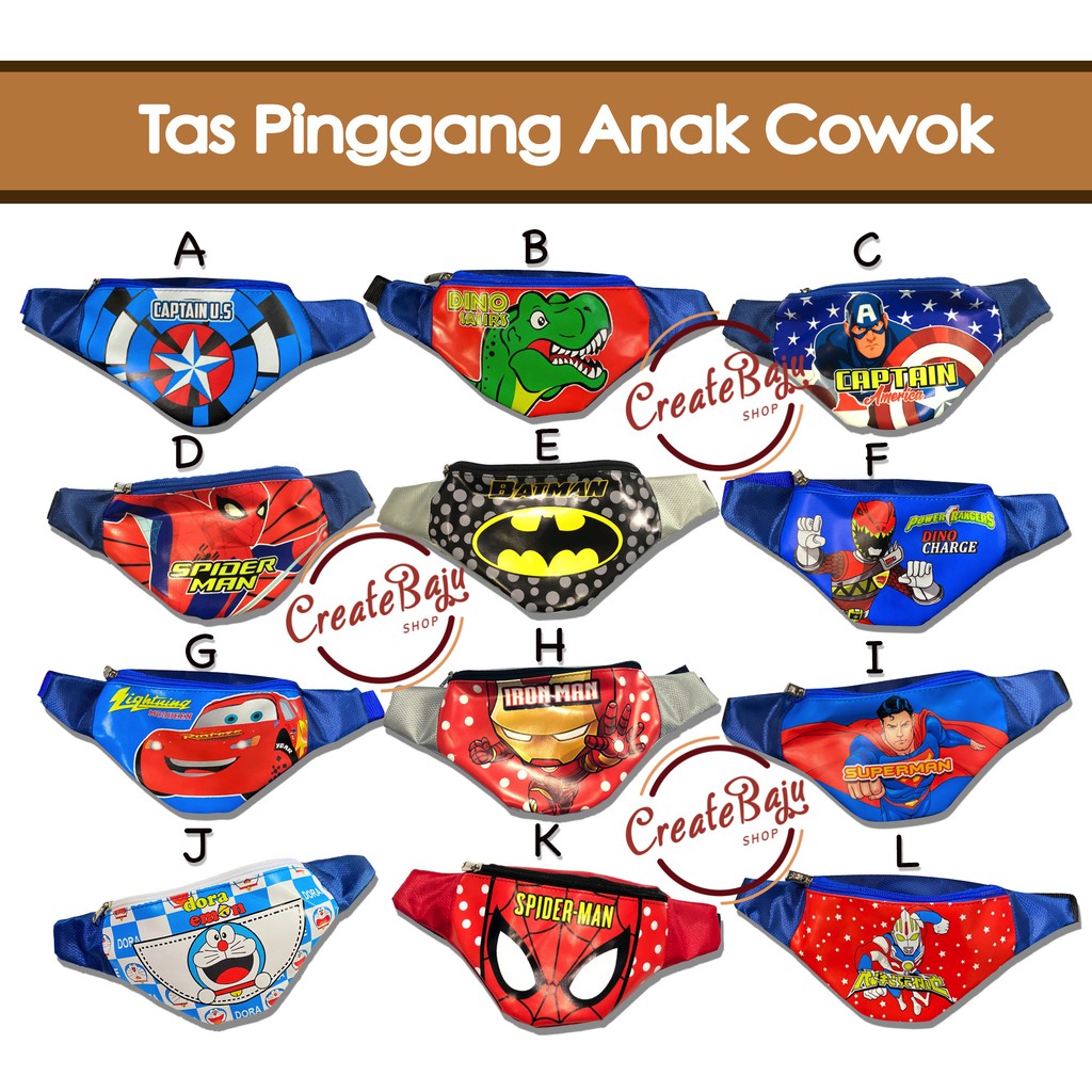 TAS PINGGANG ANAK MURAH SUPERHERO SPIDERMAN CAPTAIN BATMAN ULTRAMAN IRONMAN WAIST BAG ANAK TERMURAH