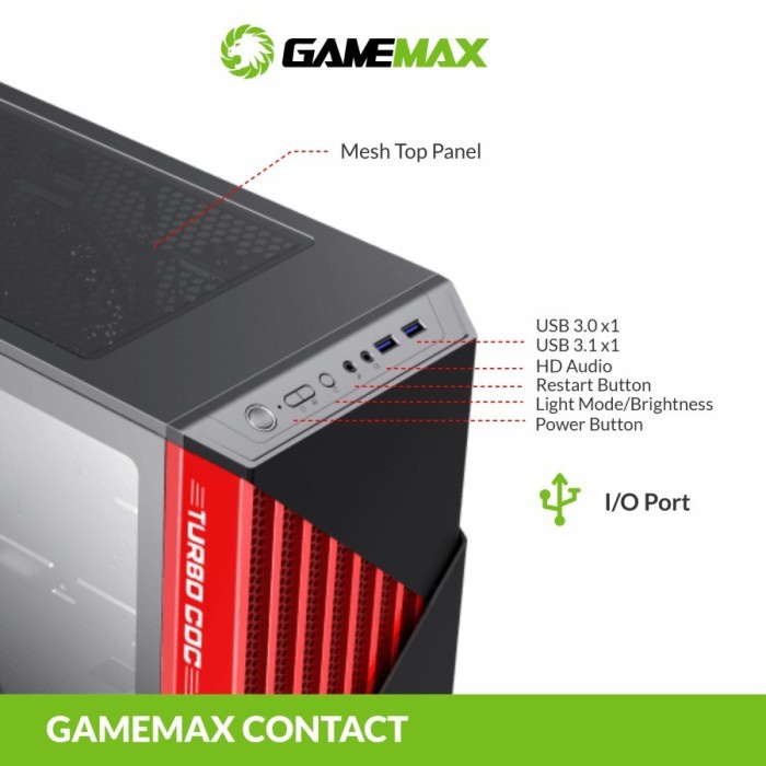 Gamemax Contac COC Black Red E-ATX Gaming PC Case With COC Fan &amp; PWM