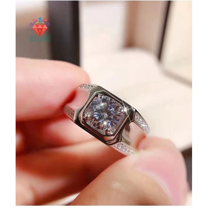 Cincin Moissanite Perak Pria ORIGINAL