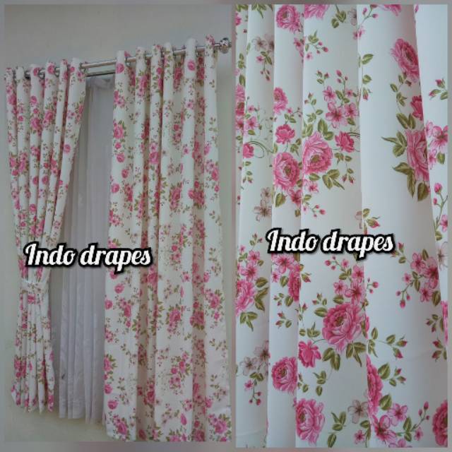Gorden Jendela  Motif  Bunga  Shabby Chic Pink Biru Import 