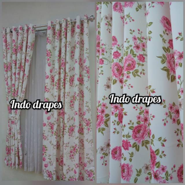  Gorden  Jendela  Motif Bunga Shabby  Chic  Pink Biru Import 