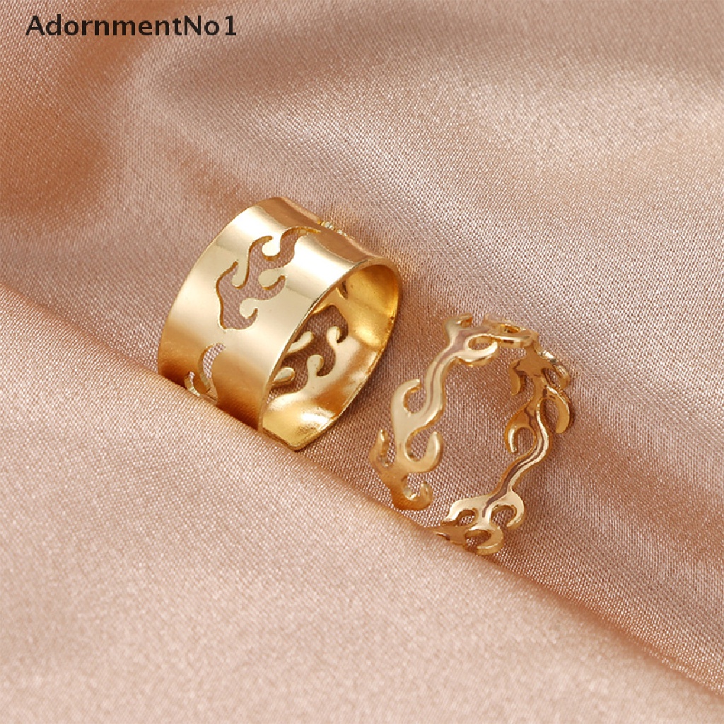 (AdornmentNo1) 2pcs / Set Cincin Model Terbuka Motif Api Untuk Perhiasan Wanita / Pasangan