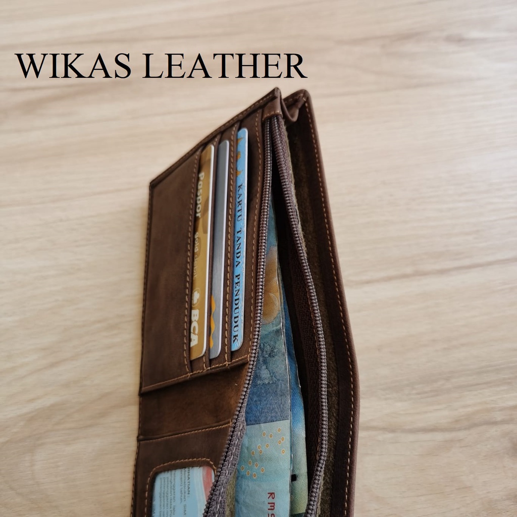 Dompet Pria Kulit Asli Model Tidur WKS-13 Tekstur Kulit Crazy Horse-1