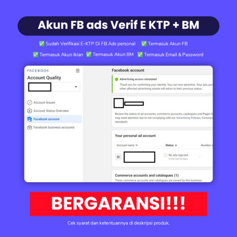 Akun FB Ads + akun BM + Akun Iklan Verif siap pakai