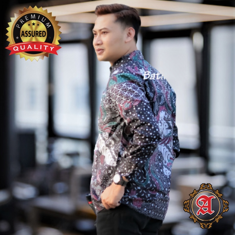 Baju Batik Pria Lengan Panjang Modern Terkini Reguler Fit Full Furing Original Prabuseno Keratonan Solo Produksi Batik Aluna PCW 102-2