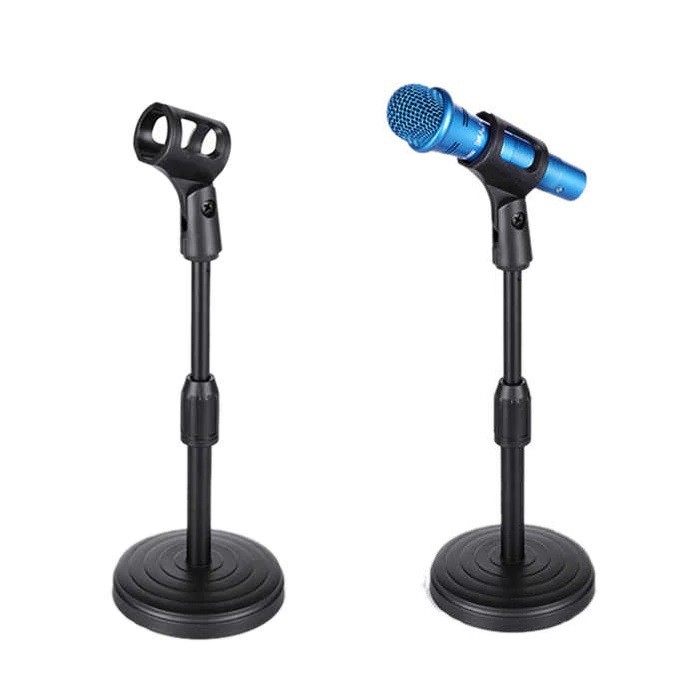 Desktop Stand Holder Microphone Round Base Mic Stand Meja Atur Tinggi