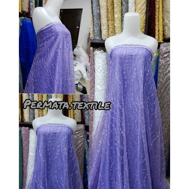 PROMO MURAH Kain tille akar mutiara / bahan brokat/tile mutiara soft  (motif padi)