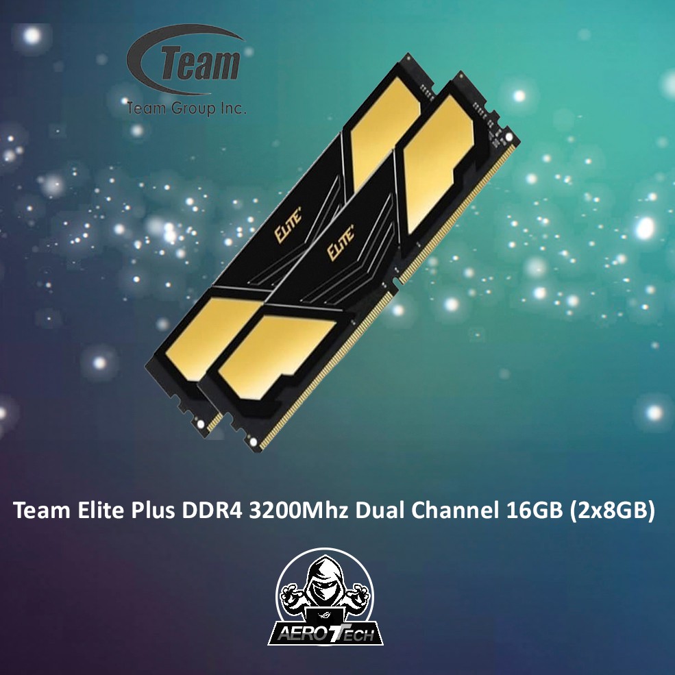 Team Elite Plus Black DDR4 PC25600 3200Mhz Dual Channel 16GB (2x8GB)