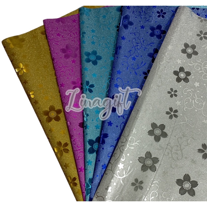 ( 3 Lembar ) PLASTIC METALLIC GLITTER - FLOWER - GIFT WRAPPING PLASTIK METALIK BUNGA ROSE STAR BINTANG TULIPS BUTTERFLY PUZZLE LEAVES DAUN HIASAN KADO NATAL ULANG TAHUN CLASSIC VINTAGE