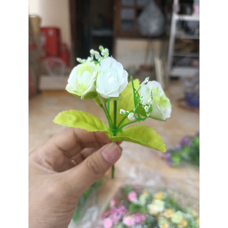 Ball Rose Bunga Plastik Artificial Dekorasi Rustic Hiasan Mahar Dried Flower Hampers-Putih