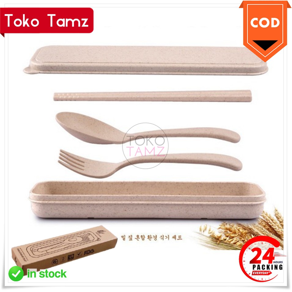 COD MAKASSAR 3in1 Set Sendok Garpu Sumpit Box Paket Sendok Travel Shopee Online Shop Toko Tamz