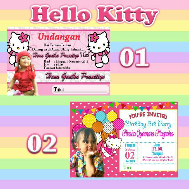  Undangan  ultah  ulang tahun anak hello  kitty  custom foto 