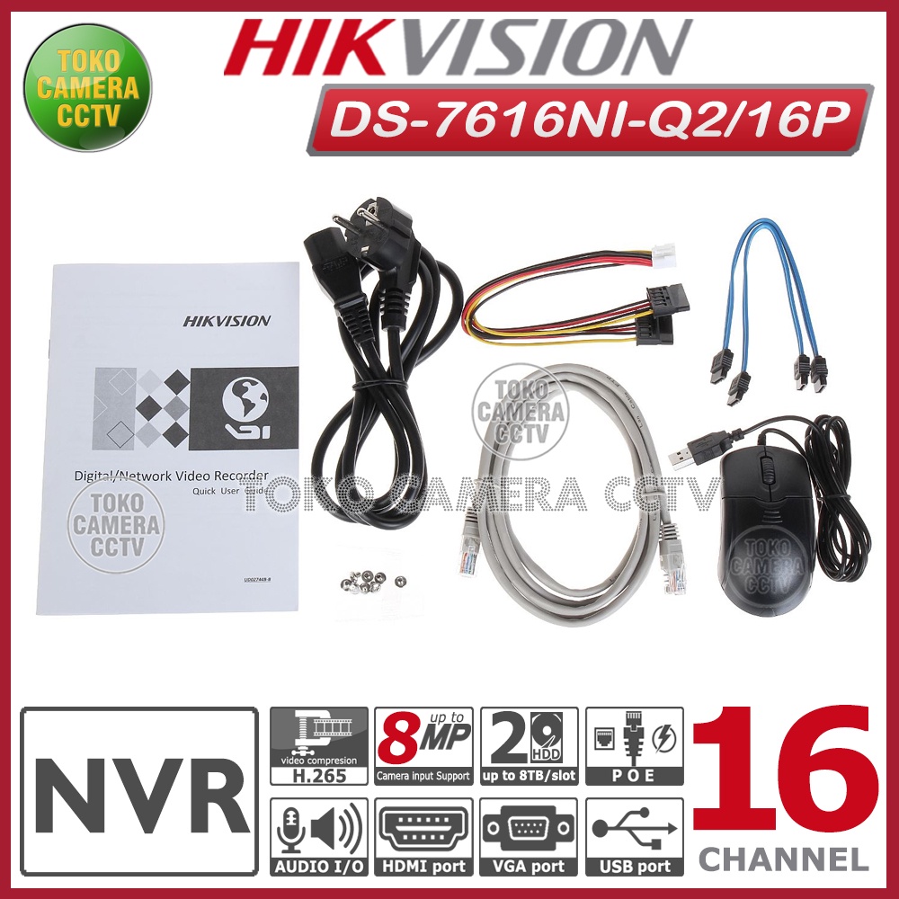 NVR 16 CHANNEL HIKVISION DS-7616NI-Q2-16P POE