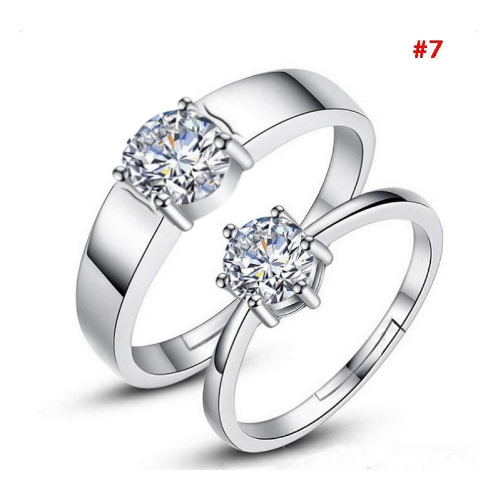 Timekey 1 Pasang Cincin Nikah Lapis Silver 925 Desain Hati Hias Kristal Zircon A6K5