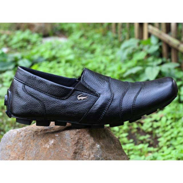 Sepatu Casual Slop Pria Lacoste Kulit Asli Asensio Mocasin Loafers Formal Kerja hitam