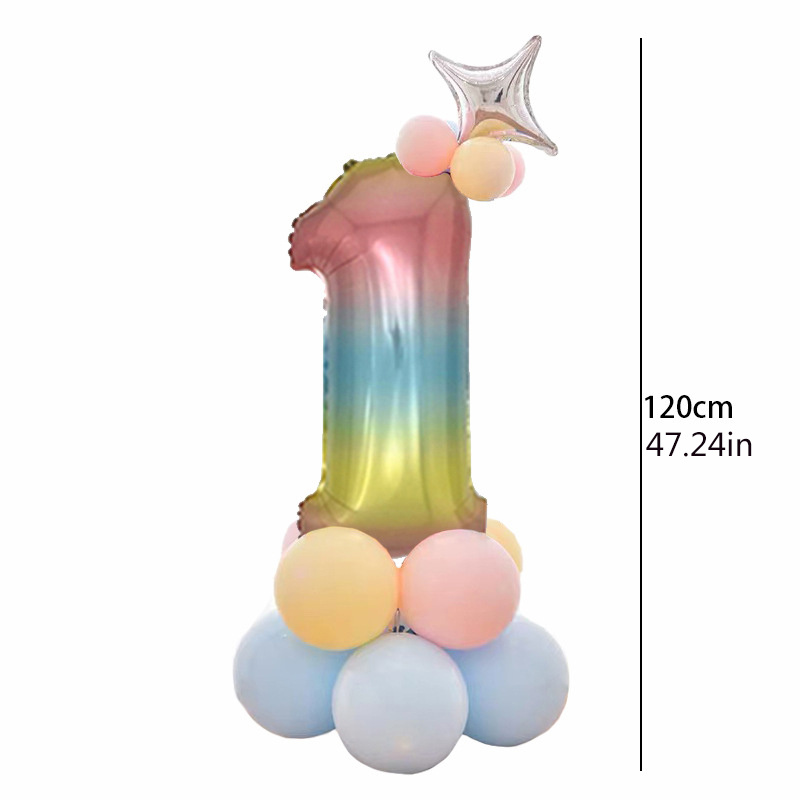 32 Inches Number Foil Balloon Set Digital Colourful Gradient Star Rainbow Birthday Party Anniversary Baby Shower Decoration