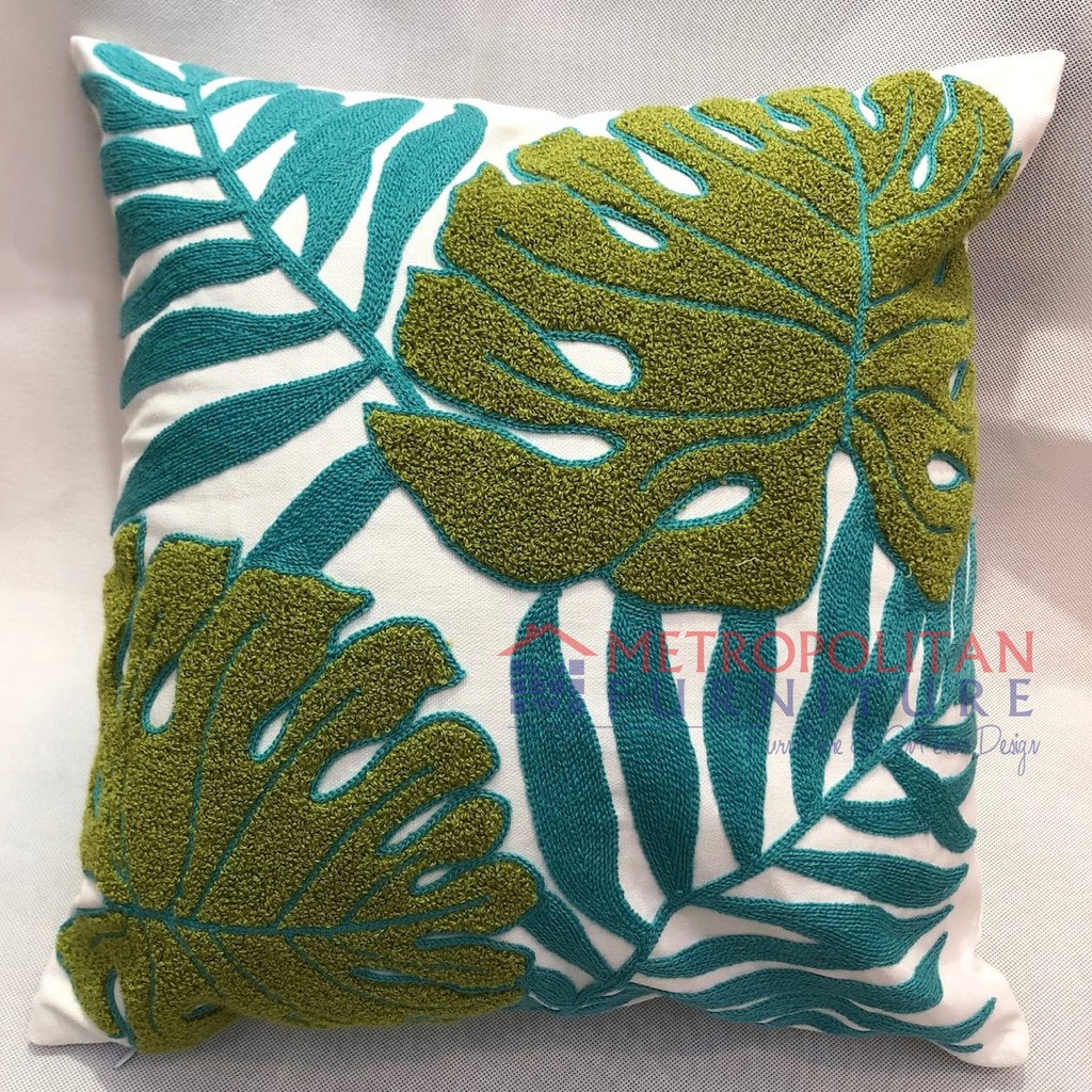 READY! Sarung Bantal Sofa Bordir 45 x 45cm / Pillow Cover Motif Daun