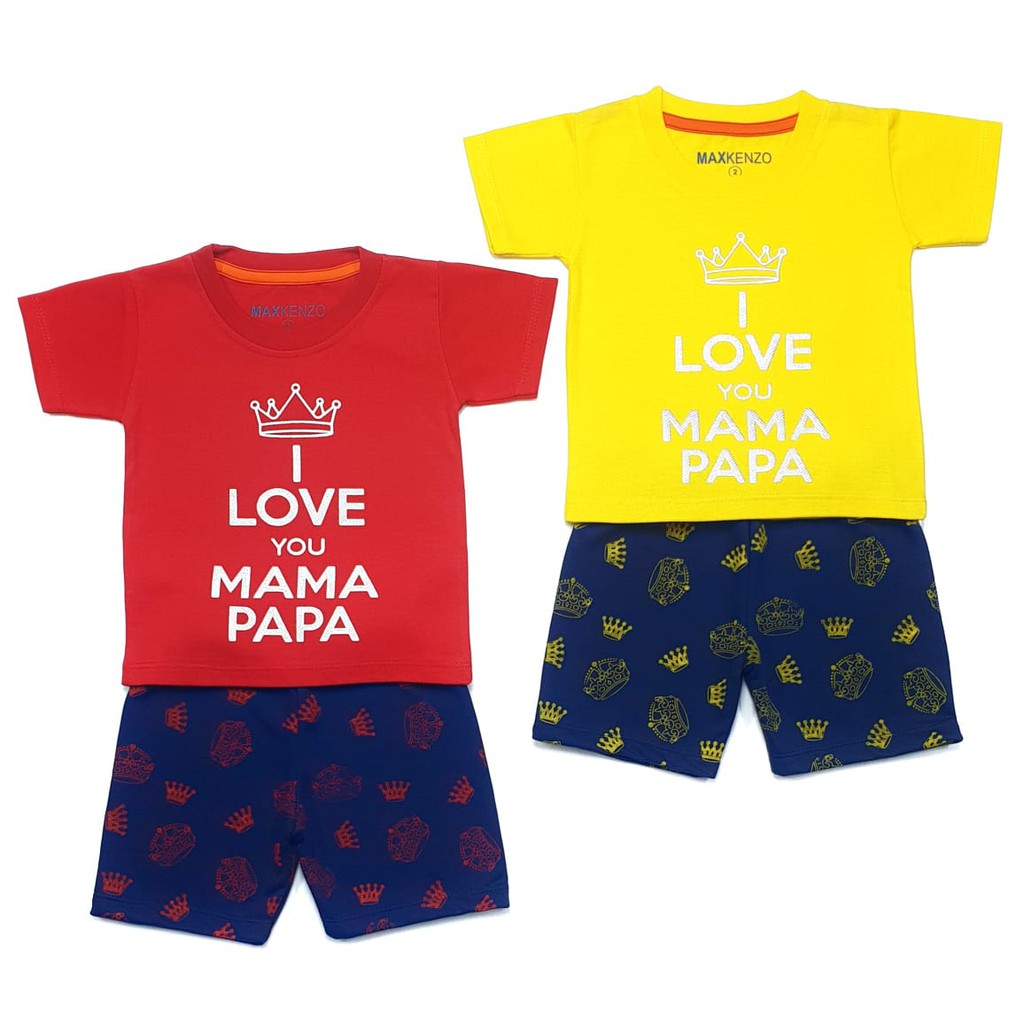 I Love Mama Papa 0 7 Tahun MAXKENZO Setelan Baju Anak 