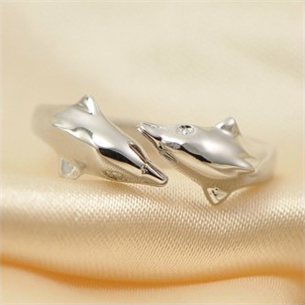 Mxbeauty Cincin Model Terbuka Adjustable Desain Lumba-Lumba Warna Silver Untuk Hadiah