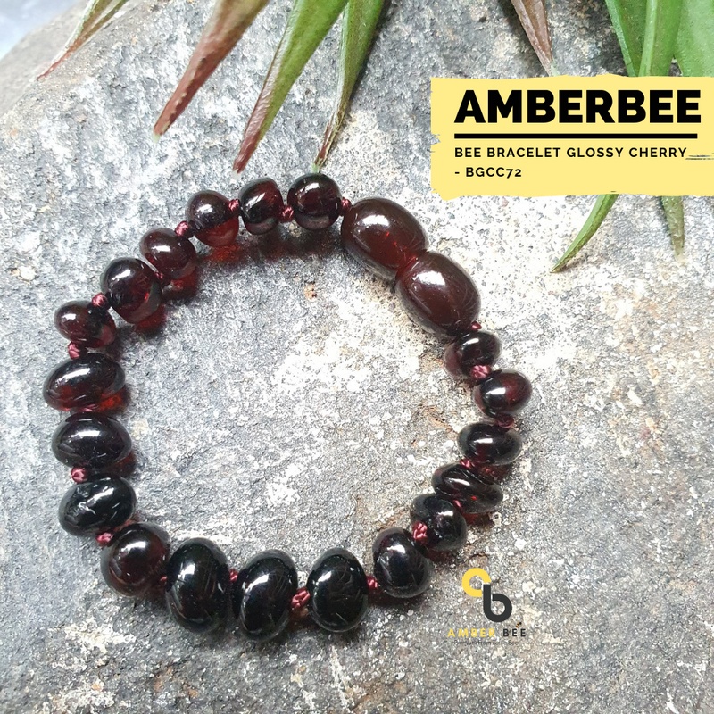 AMBERBEE Kalung Amber Baby dan Anak TK/SD Anti Sakit Gigi Premium Glossy Black Cherry NGCY10