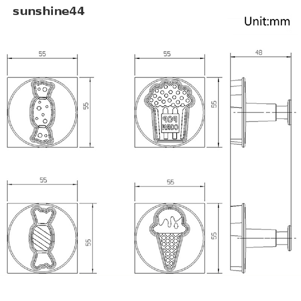 Sunshine 4pcs / Set Cetakan Pemotong Es Krim / Cookies / Popcorn / Permen Dengan Plunger