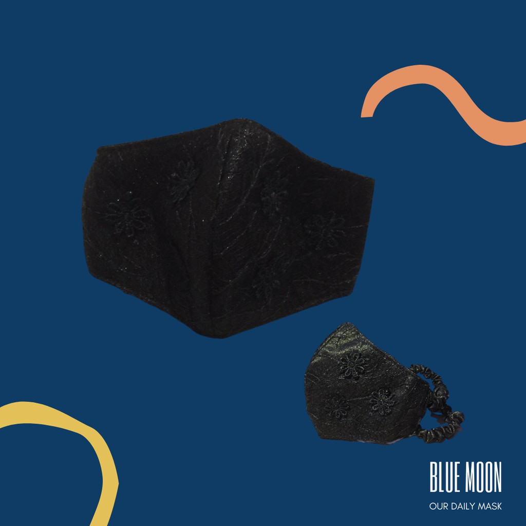 Masker Kain Brokat Bunga 4 Ply Hitam