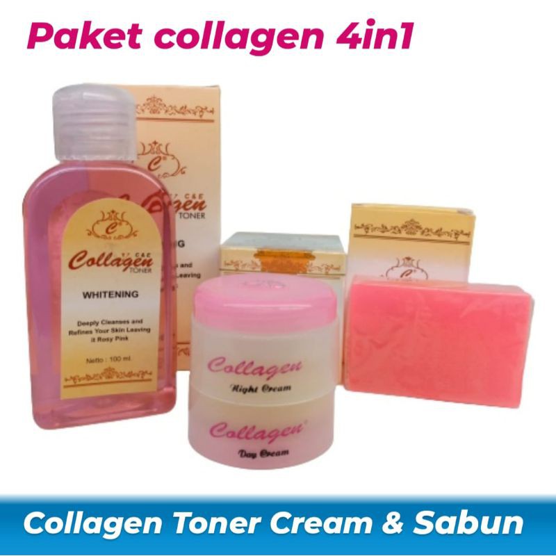 Paket 4in1 cream Murah collagen + toner &amp; sabun ready