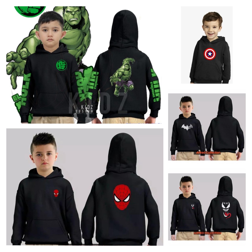 SWEATER HOODIE ANAK SUPERHERO SPIDERMAN HULK VENOM BATMAN CAPTAIN AMERICA HOODIE SWEATER TERLARIS