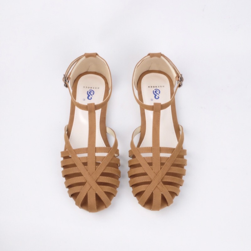 [SIAP KIRIM] BRShoes40 FT Tan Sandal Tali Casual Flat Wanita