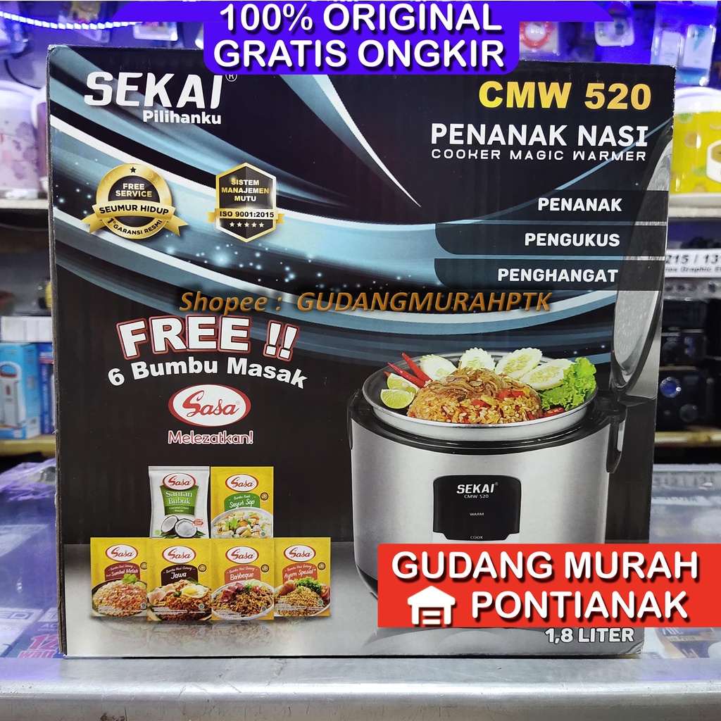 Rice Cooker SEKAI Stainless Silver KUALITAS TOP ORIGINAL / Penanak Nasi Magic Com Penghangat Nasi 3 in 1 / stenles Body 1.8L - CMW 520 magicom mejikom