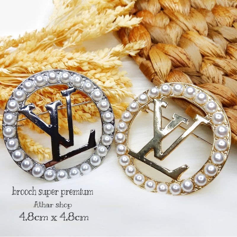 Athar shop Bros super premium mewah branded import brooch dada bross hijab mutiara bulat