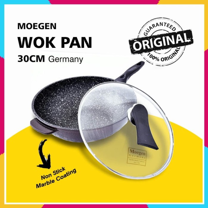 Panci Wajan Wok Pan Moegen 30cm - Marble Non Stick Coating [ORIGINAL]