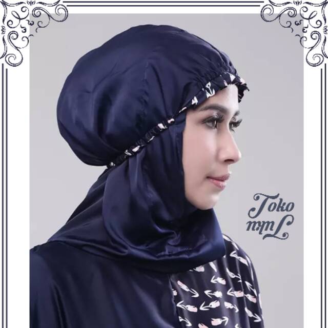 MUKENA TATUIS SHIVA 048 SAKURA PLUME NAVY BUNGA HITAM BIRU BLACK MEWAH ROYAL SATIN MURAH DISKON