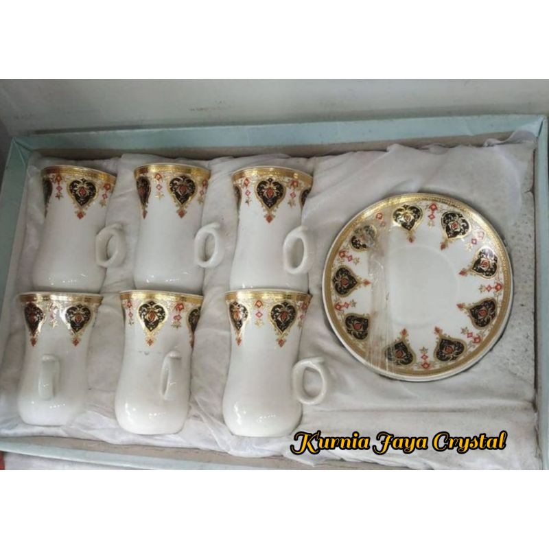 Tea Set keramik motif turkey/ Pajangan Tea Set Hampers Lebaran/ Tea Set Import