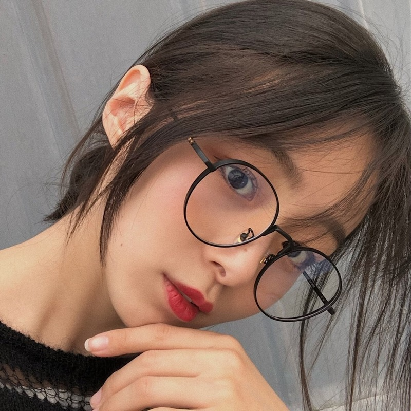 (YUZHU) Kacamata Bingkai Bulat Logam Fashion Korea INS Gaya Hitam Emas Perak Anti Cahaya Biru Eyeglasses