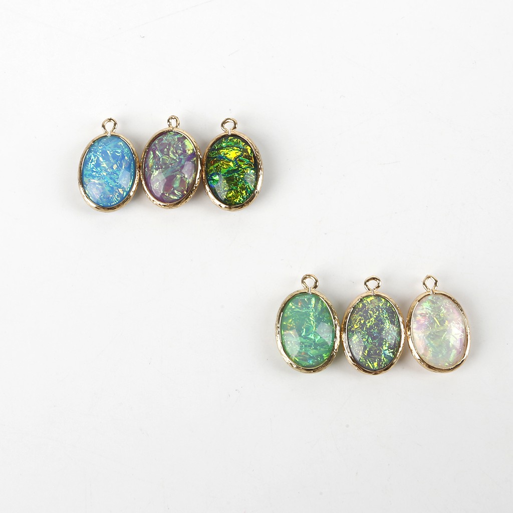 2pcs Liontin Bentuk Oval 6 Warna Bahan Resin Tembaga Untuk Aksesoris Perhiasan Anting Kalung