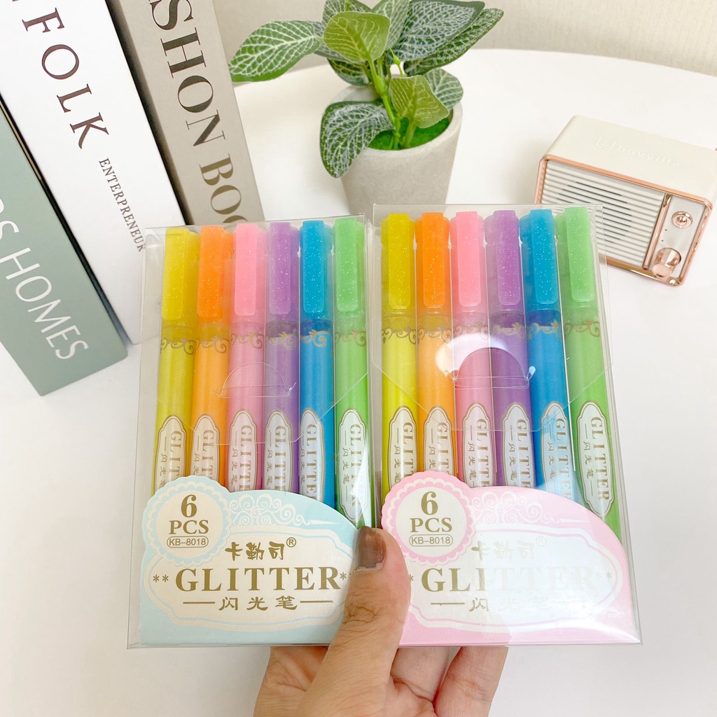 

SETABILO GLITTER 1 SET 6 PCS 6 WARNA HIGHLIGHTER STATIONERY ALAT TULIS TEXTLINER LUCU ALAT TULIS ATK FANCY BISA COD